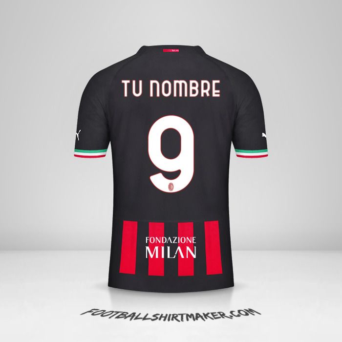 Jersey AC Milan 2022/2023 Cup número 9 tu nombre