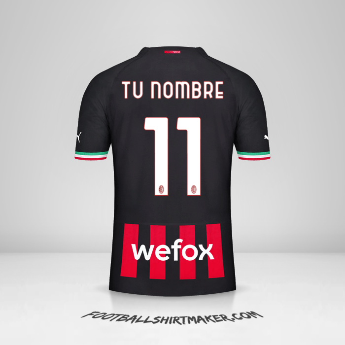 Camiseta AC Milan 2022/2023 número 11 tu nombre