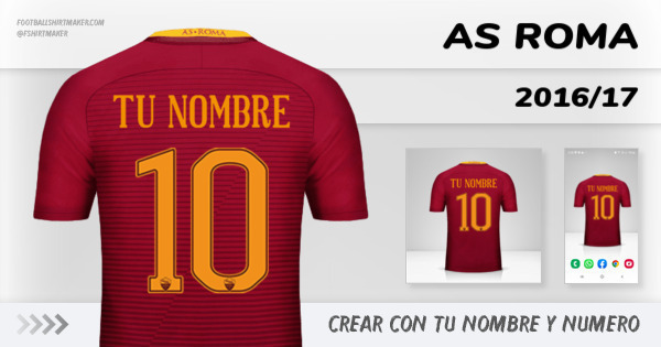 símbolo codicioso Poner la mesa Crear camiseta AS Roma 2016/17 con tu Nombre y Número
