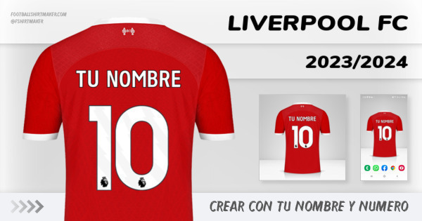 crear Liverpool FC jersey 2023/2024 con tu nombre y numero tipografia letras numeros font ttf nameset avatar wallpaper personalizado
