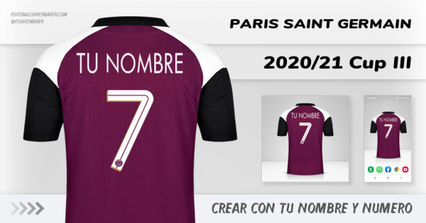 crear Paris Saint Germain camiseta 2020/21 Cup III con tu nombre y numero tipografia letras numeros font ttf nameset avatar wallpaper personalizada