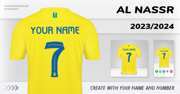 create Al Nassr jersey 2023/2024 with your name and number letters numbers font ttf nameset avatar wallpaper custom personalized