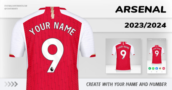 create Arsenal jersey 2023/2024 with your name and number letters numbers font ttf nameset avatar wallpaper custom personalized